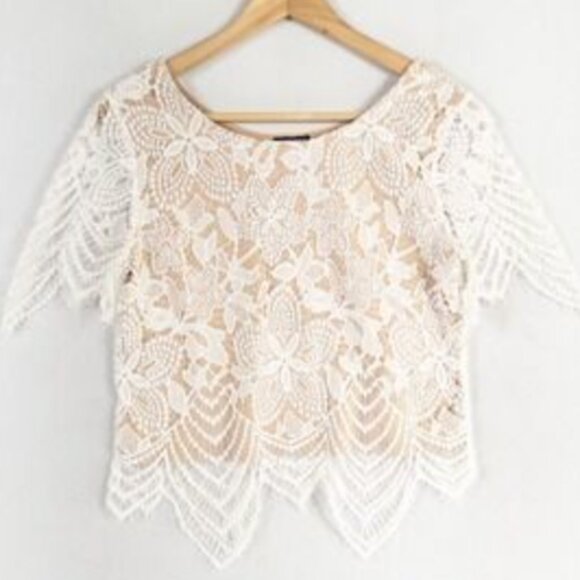 NEW Express White Floral Lace Crop Top - Picture 2 of 3